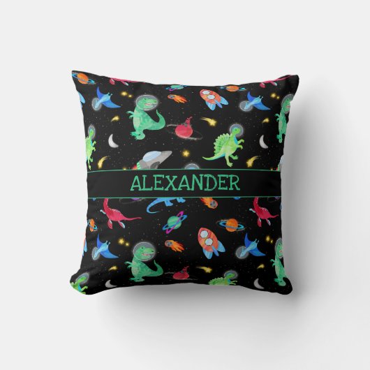 Watercolor Dinosaur Astronauts In Space Black Kussen (Voorkant)