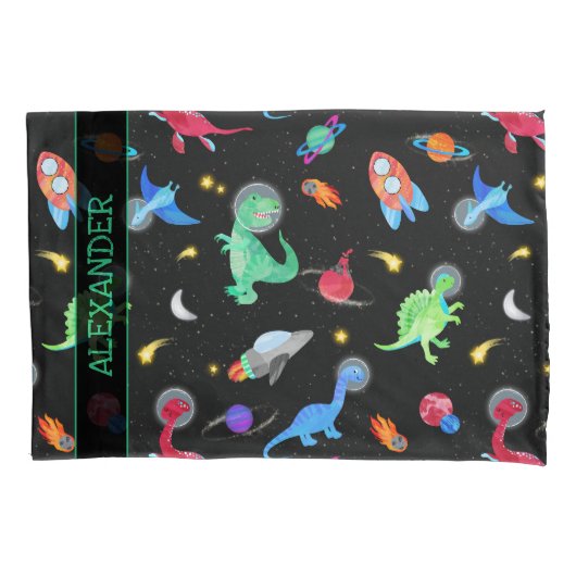 Watercolor Dinosaur Astronauts In Space Black Kussensloop (Voorkant)