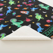 Watercolor Dinosaur Astronauts In Space Black Sherpa Deken (3/4)
