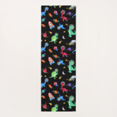 Watercolor Dinosaur Astronauts In Space Black Yogamat (Achterkant)
