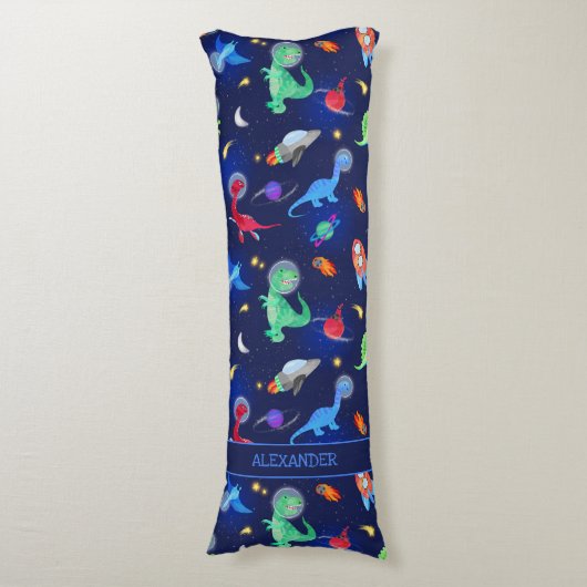 Watercolor Dinosaur Astronauts In Space Blue Lichaamskussen (Voorkant Verticaal)