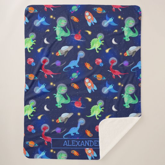 Watercolor Dinosaur Astronauts In Space Blue Sherpa Deken (Voorkant)