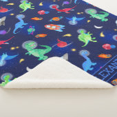 Watercolor Dinosaur Astronauts In Space Blue Sherpa Deken (3/4)