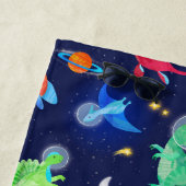 Watercolor Dinosaur Astronauts In Space Blue Strandlaken (In situ)