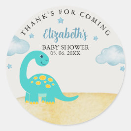 Watercolor Dinosaur Baby shower boy Ronde Sticker