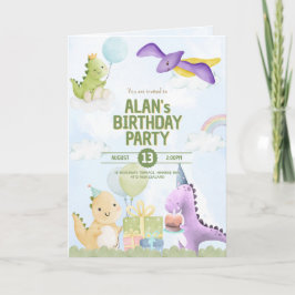 Watercolor Dinosaur Birthday Invites Greeting Card Kaart