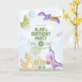 Watercolor Dinosaur Birthday Invites Greeting Card Kaart (Gele Bloem)