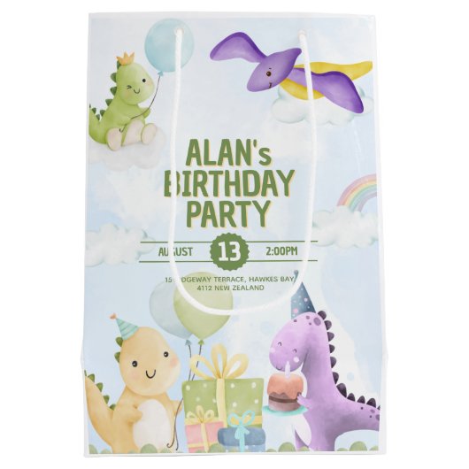 Watercolor Dinosaur Birthday Invites Medium Cadeauzakje (Achterkant)