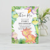 Watercolor Dinosaur Drie Rex 3e Verjaardag Kaart (Staand voorkant)