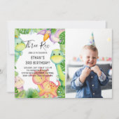 Watercolor Dinosaur Drie Rex 3e Verjaardagsfoto Kaart (Voorkant)