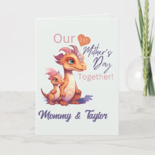 Watercolor Dinosaur en baby Eerste Moederdag Kaart