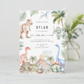 Watercolor Dinosaur Kids Birthday Party Invitation Kaart (Staand voorkant)