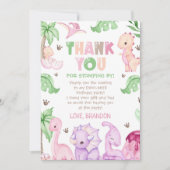 Watercolor Dinosaur Meisje 1e Verjaardagsfeestje Bedankkaart (Voorkant)