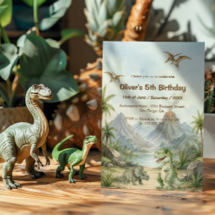 Watercolor Dinosaur met Prehistorisch Landschap Kaart
