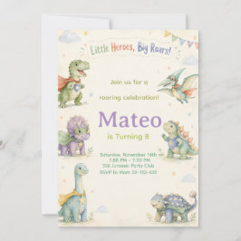 Watercolor Dinosaur Superhero Birthday Kaart