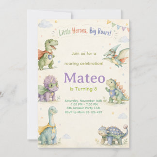 Watercolor Dinosaur Superhero Birthday Kaart