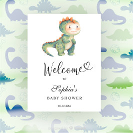 Watercolor Dinosaur - Welkom baby shower Poster