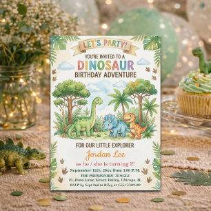 Watercolor Dinosauren Jungle 2e Verjaardagsfeestje Kaart