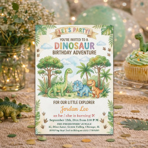 Watercolor Dinosauren Jungle 9e Verjaardagsfeestje Kaart