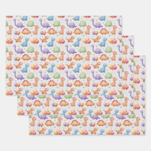 WATERCOLOR DINOSAURIËRS BABY CADOUPAPIER INPAKPAPIER VEL