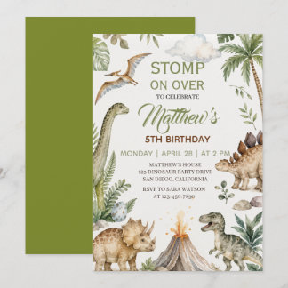 Watercolor Dinosaurus Jungle Feest Verjaardag Kaart