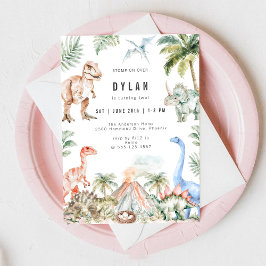 Watercolor dinosaurus kinderverjaardagsuitnodiging kaart