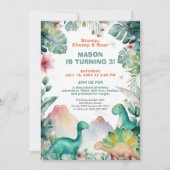 Watercolor Dinosaurus Verjaardagsontwerp Kaart (Voorkant)