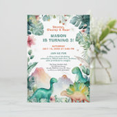 Watercolor Dinosaurus Verjaardagsontwerp Kaart (Staand voorkant)