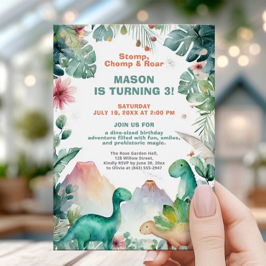 Watercolor Dinosaurus Verjaardagsontwerp Kaart