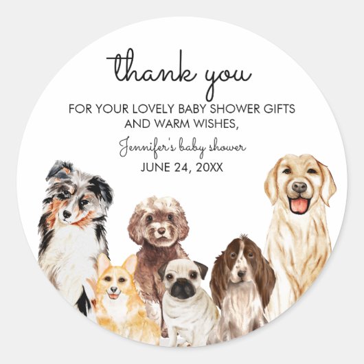 Watercolor Dog Breeds Thank you Ronde Sticker (Voorkant)