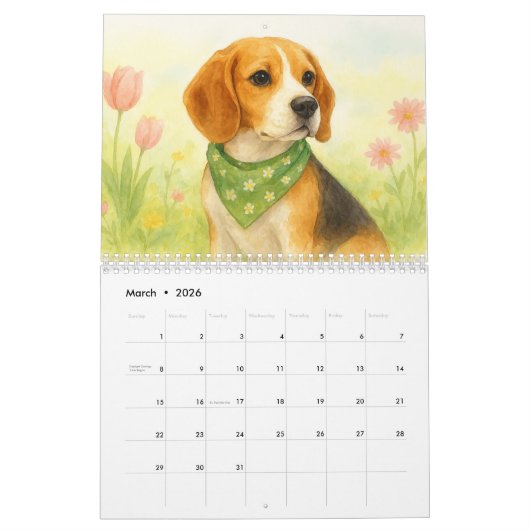 Watercolor Dog Calendar Kalender (Mar 2026)