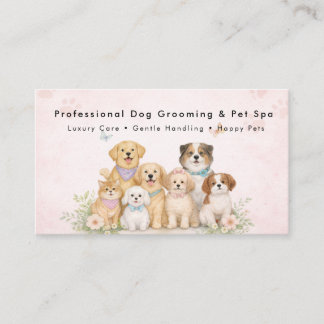 Watercolor Dog Groomer Business Card with Cute Pet Visitekaartje