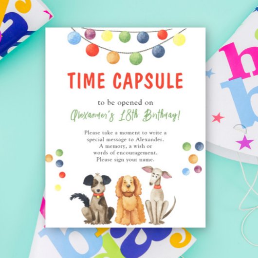 Watercolor DOG Time Capsule 1st birthday Poster