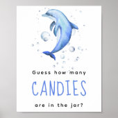 Watercolor dolfijn - Hoeveel snoepjes spel Poster (Voorkant)