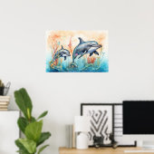 Watercolor dolfijnen kunstprint poster (Thuiskantoor)