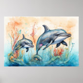 Watercolor dolfijnen kunstprint poster (Voorkant)