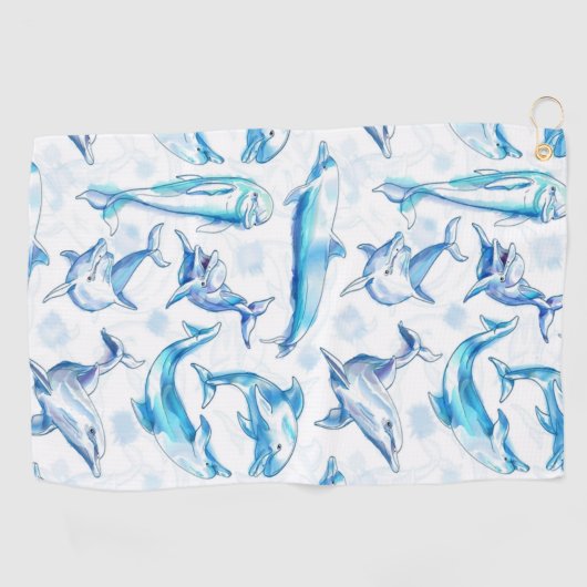 watercolor dolphin fish seamless pattern, dolphin golfhanddoek (Horizontaal)