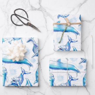 watercolor dolphin fish seamless pattern, dolphin inpakpapier vel