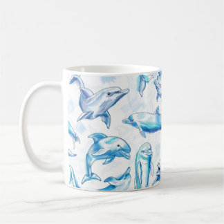 watercolor dolphin fish seamless pattern, dolphin koffiemok