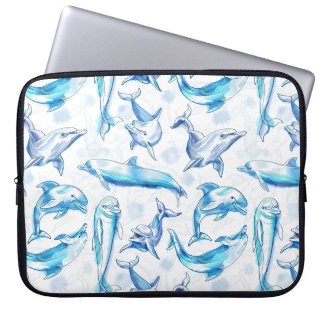 watercolor dolphin fish seamless pattern, dolphin laptop sleeve (Voorkant)