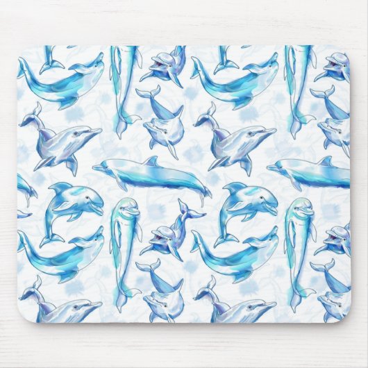 watercolor dolphin fish seamless pattern, dolphin muismat (Voorkant)