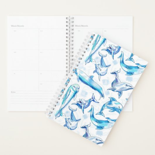 watercolor dolphin fish seamless pattern, dolphin planner (Display)