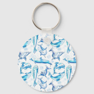watercolor dolphin fish seamless pattern, dolphin sleutelhanger