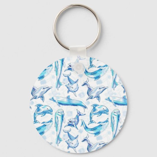 watercolor dolphin fish seamless pattern, dolphin sleutelhanger (Voorkant)