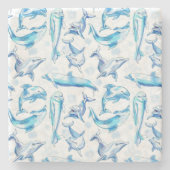 watercolor dolphin fish seamless pattern, dolphin stenen onderzetter (Voorkant)