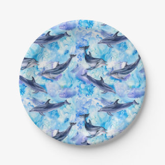watercolor dolphin fish seamless pattern papieren bordje
