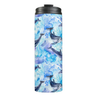 watercolor dolphin fish seamless pattern thermosbeker