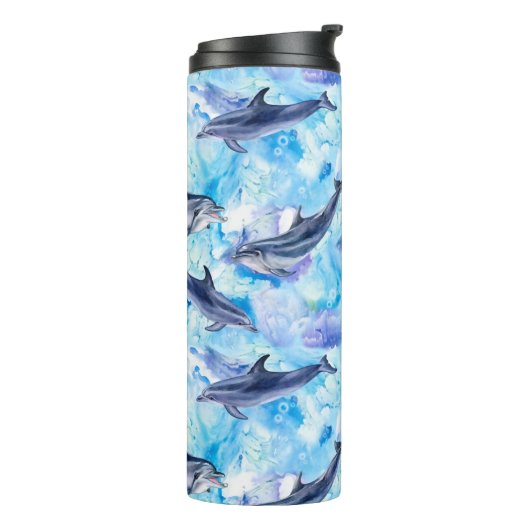 watercolor dolphin fish seamless pattern thermosbeker (Gedraaid links)