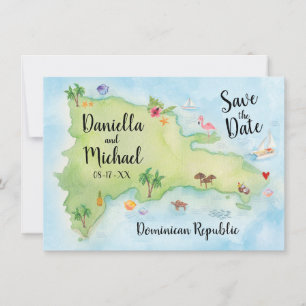 Watercolor Dominicaanse Republiek Kaart Bewaar de 