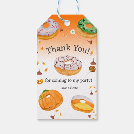 Watercolor Donut-licious Halloween Snoepgoed Bedan Cadeaulabel (Voorkant)